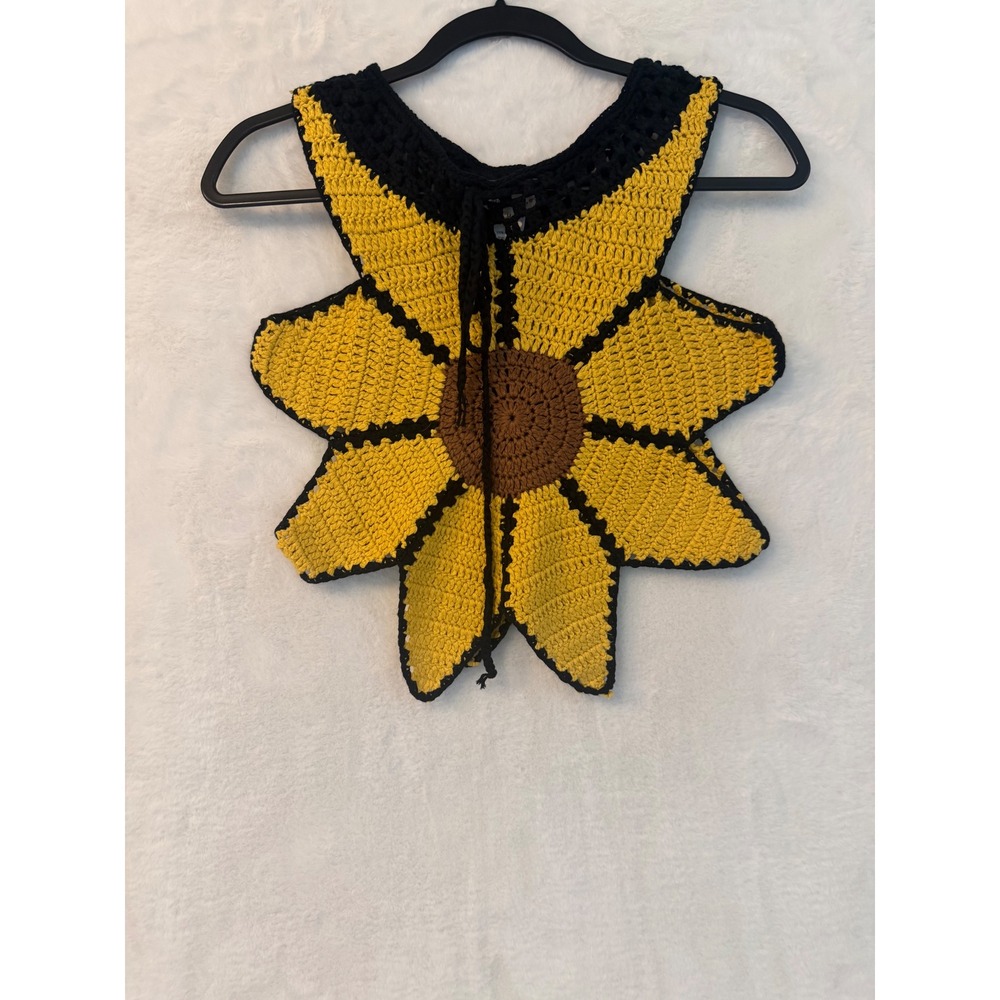Love Sense Sunflower Crochet Crop Top Yellow Black Boho Festival Knit LTS-3035 M